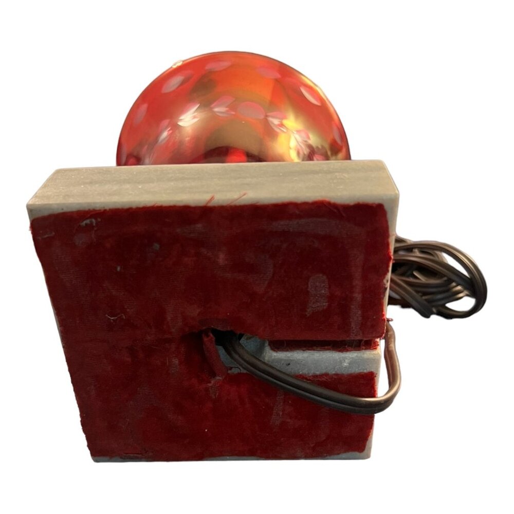 Vintage Red Glass Accent Table Lamp With White Floral Etching & Marble Base 9" T - Picture 11 of 11
